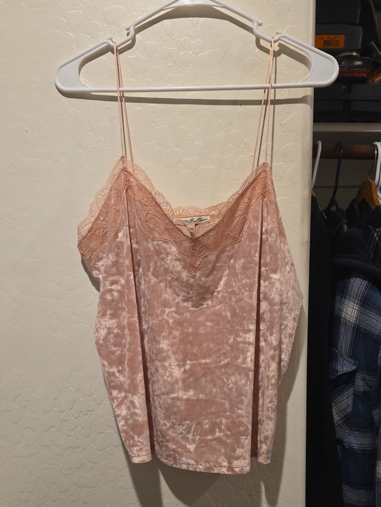 Express Tops - Express Blush Velvet Lace Trim Cami